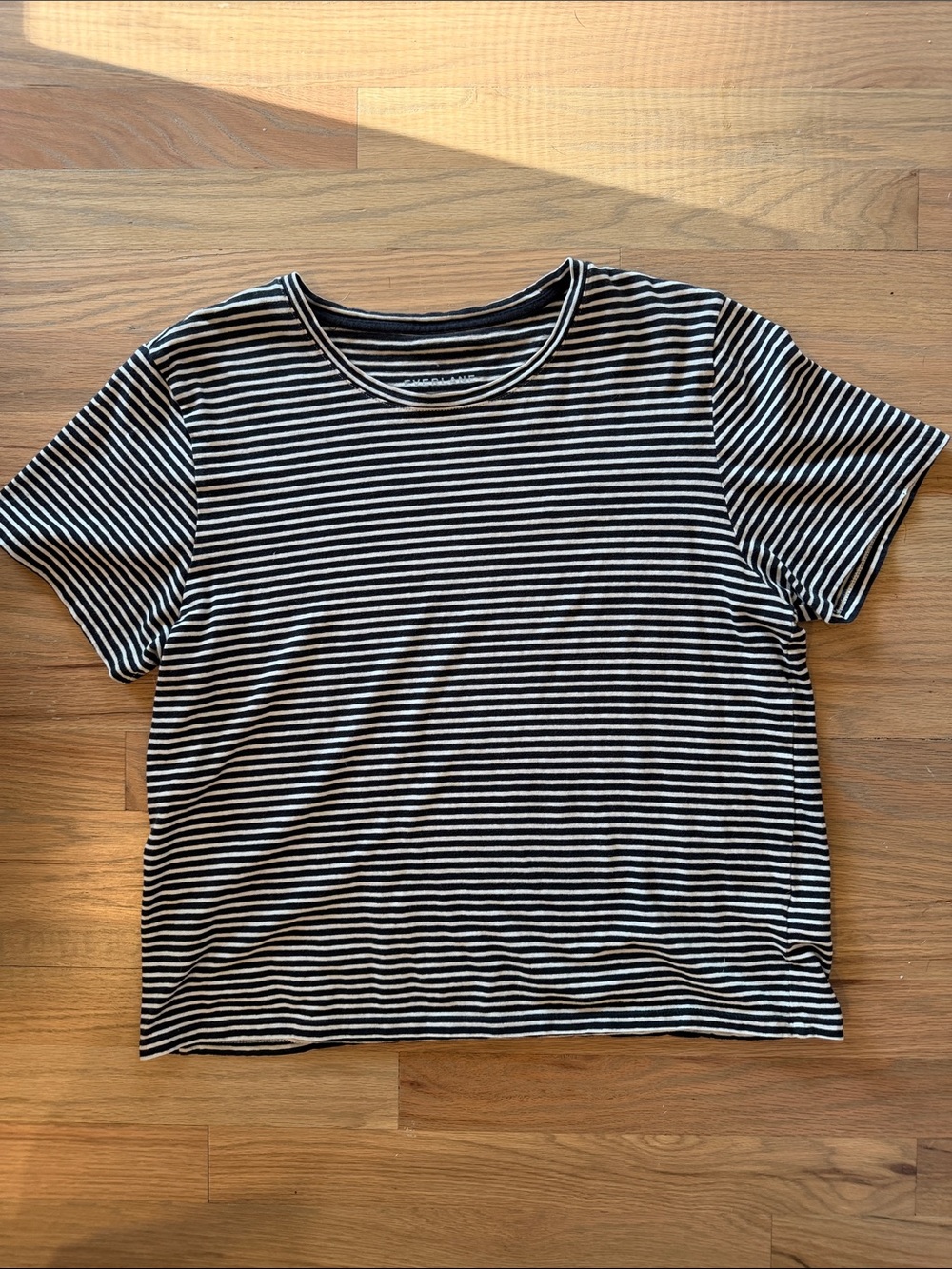 Everlane Black and White Striped Short Sleeve Tee